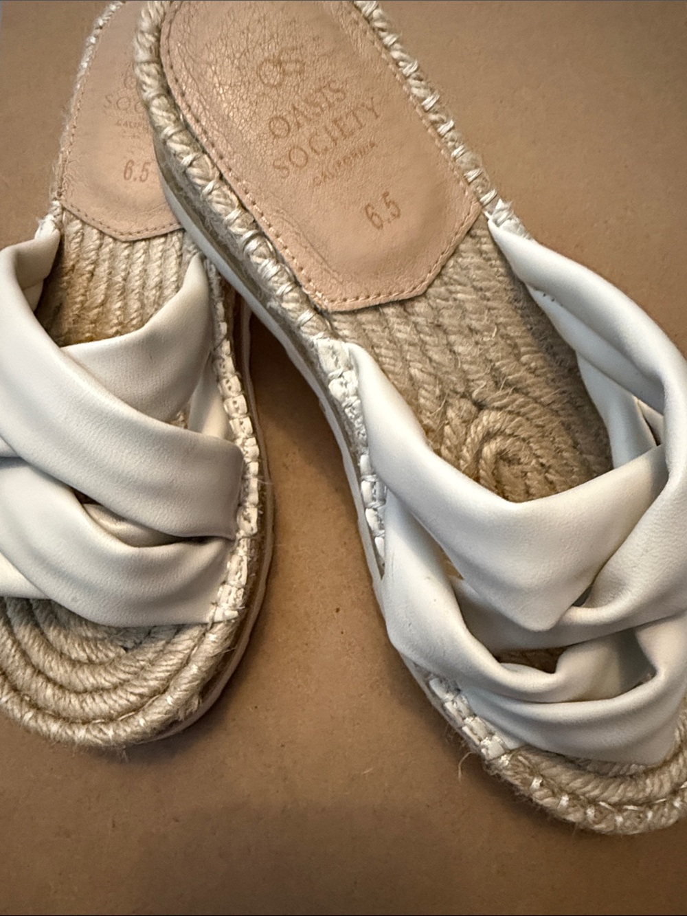 Soludos White Twisted Espadrille Slide Sandals — Womens